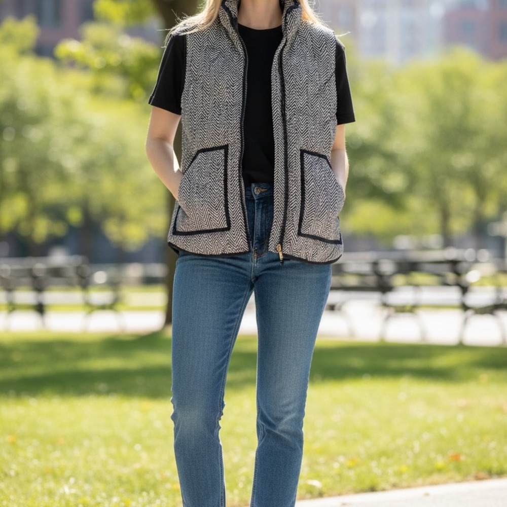 J.Crew Tan & Black Herringbone Vest – Classic Layering Piece